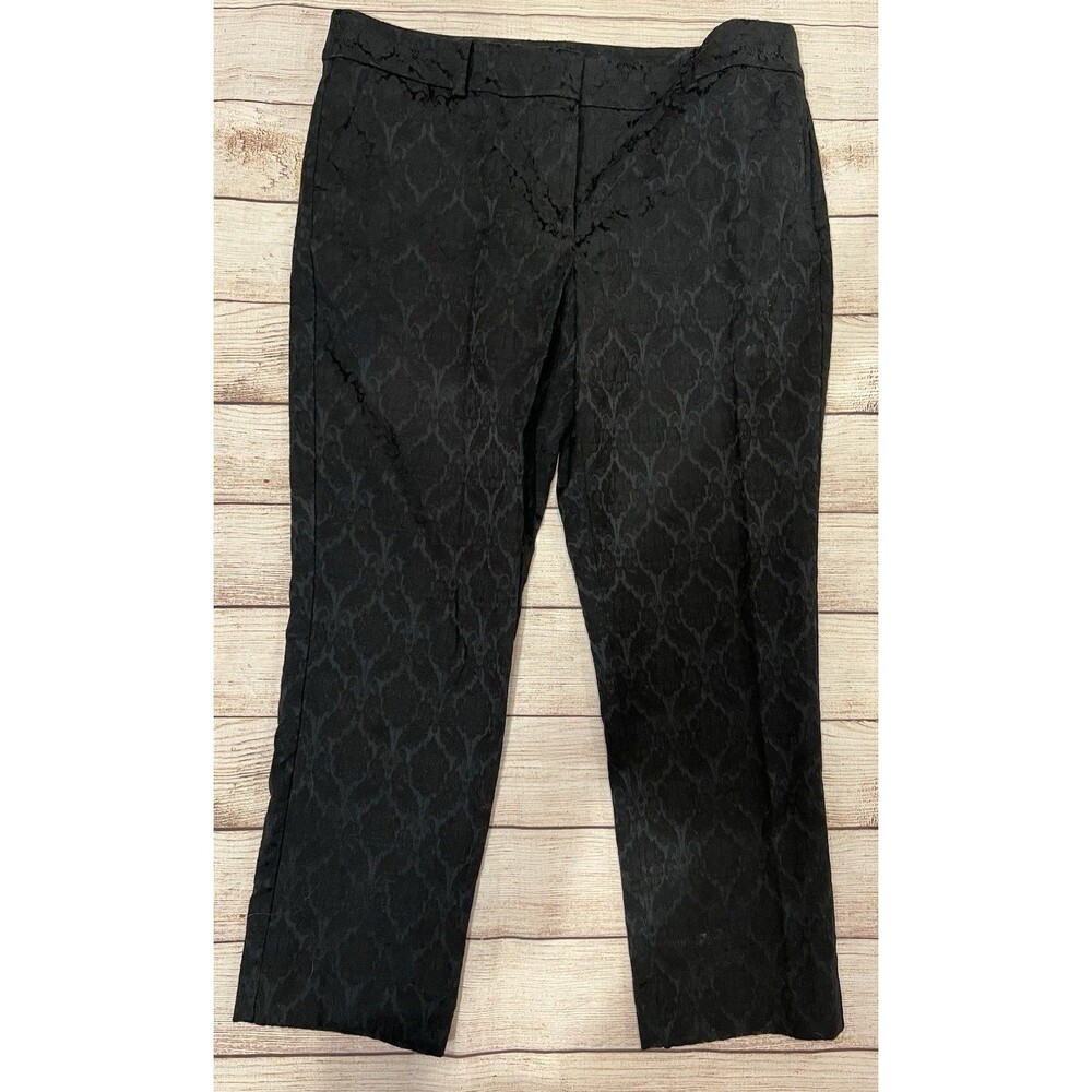 Ann Taylor Signature Trouser Black On Black Print Pants Size 8 Petite